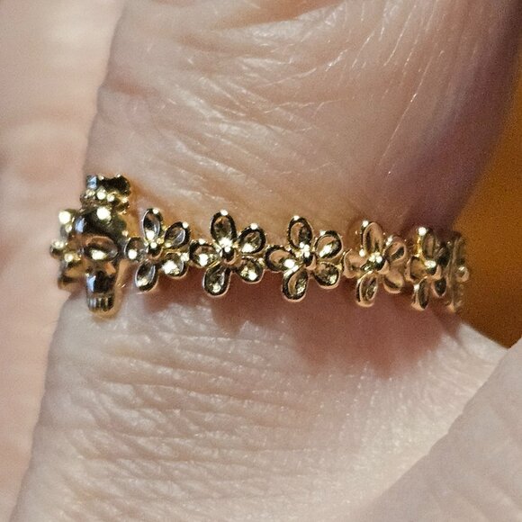 MONICA RICH KOSANN NOW OR NEVER SKULL FLOWER POESY STACKING 18K GOLD RING BAND 6 - Picture 2 of 7